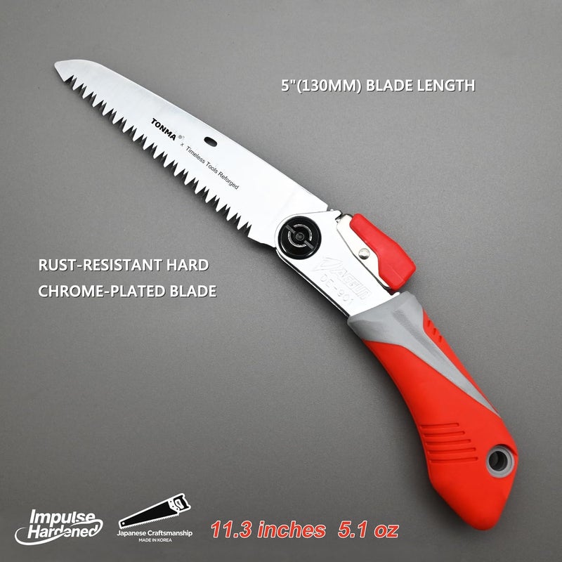 TONMA JP TONMA Folding Saw [Made in Korea] 5 "(130mm) Medium Teeth Small Pocket Pruning Hand Saw for Wood Cutting, Outdoor Camping, Gardening, Japanese Craft Plating Impulse Hardened Stainless Blade - Image 3